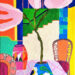 still life painting of vase chair table